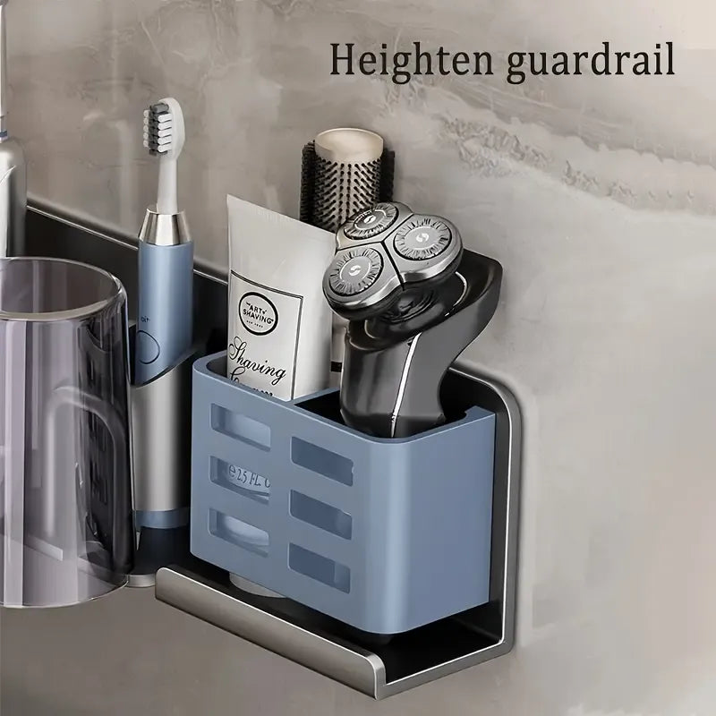 ✨ 2nd Gen Space Aluminium Toothbrush Holder | Drill-Free PLUS Upgrade | Large Capacity, Bottom Drainage, Strong Adhesive for a Clutter-Free Bathroom!/There is no cup for two people (nail-free installation)