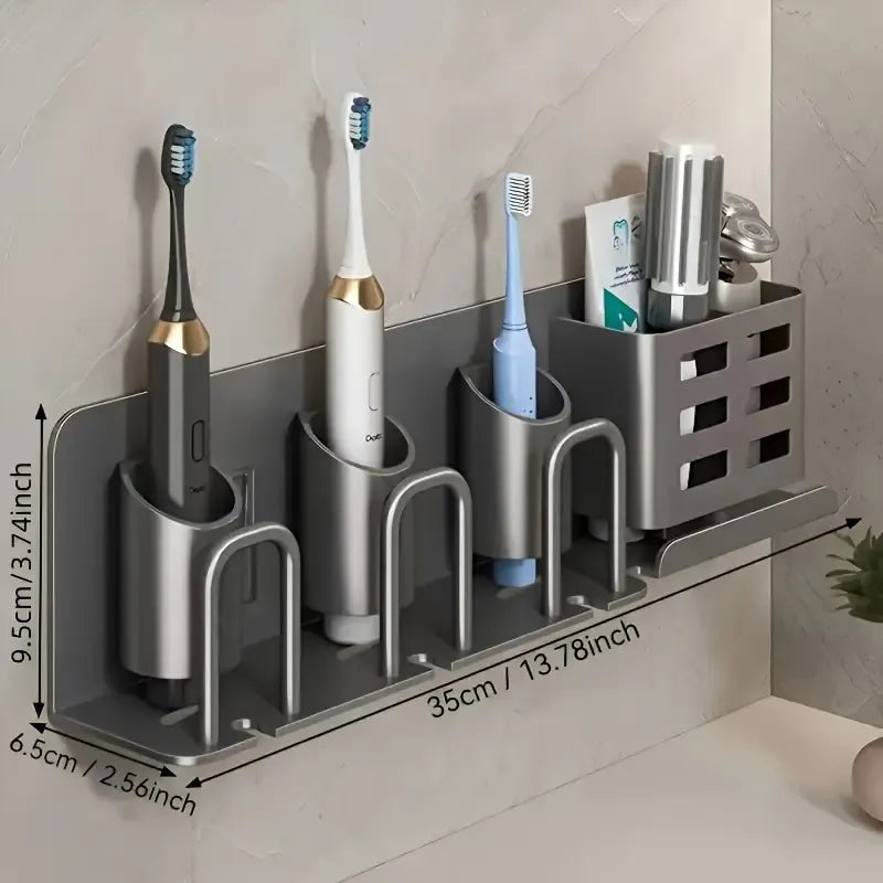 ✨ 2nd Gen Space Aluminium Toothbrush Holder | Drill-Free PLUS Upgrade | Large Capacity, Bottom Drainage, Strong Adhesive for a Clutter-Free Bathroom!/There is no cup for two people (nail-free installation)