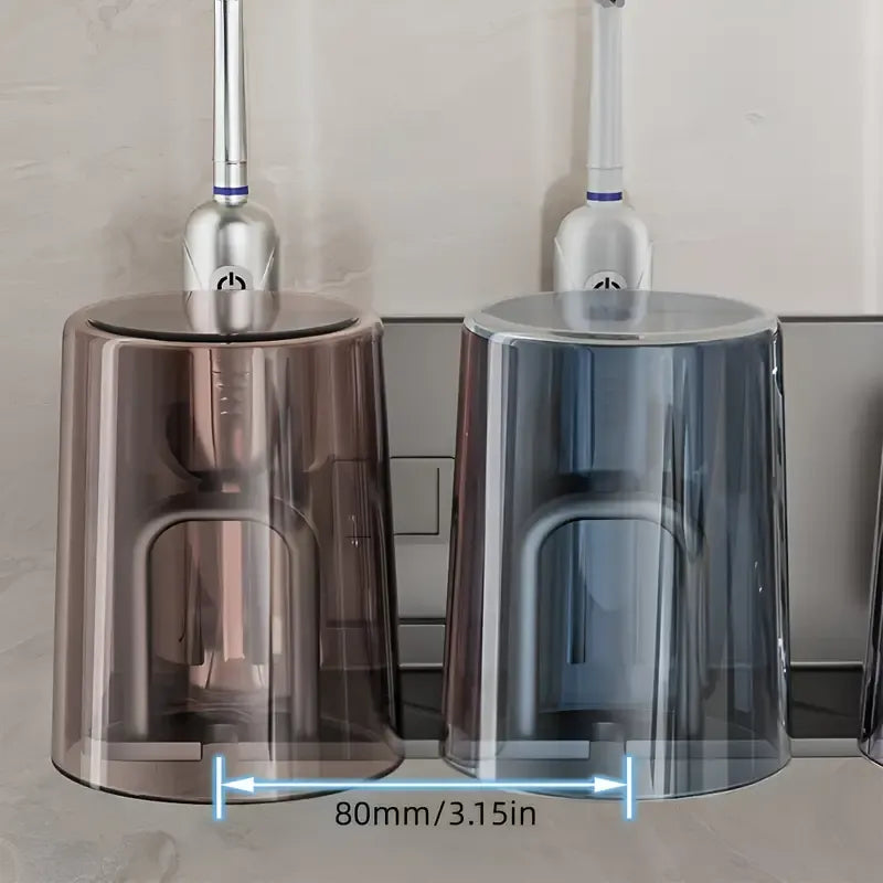 ✨ 2nd Gen Space Aluminium Toothbrush Holder | Drill-Free PLUS Upgrade | Large Capacity, Bottom Drainage, Strong Adhesive for a Clutter-Free Bathroom!/There is no cup for two people (nail-free installation)