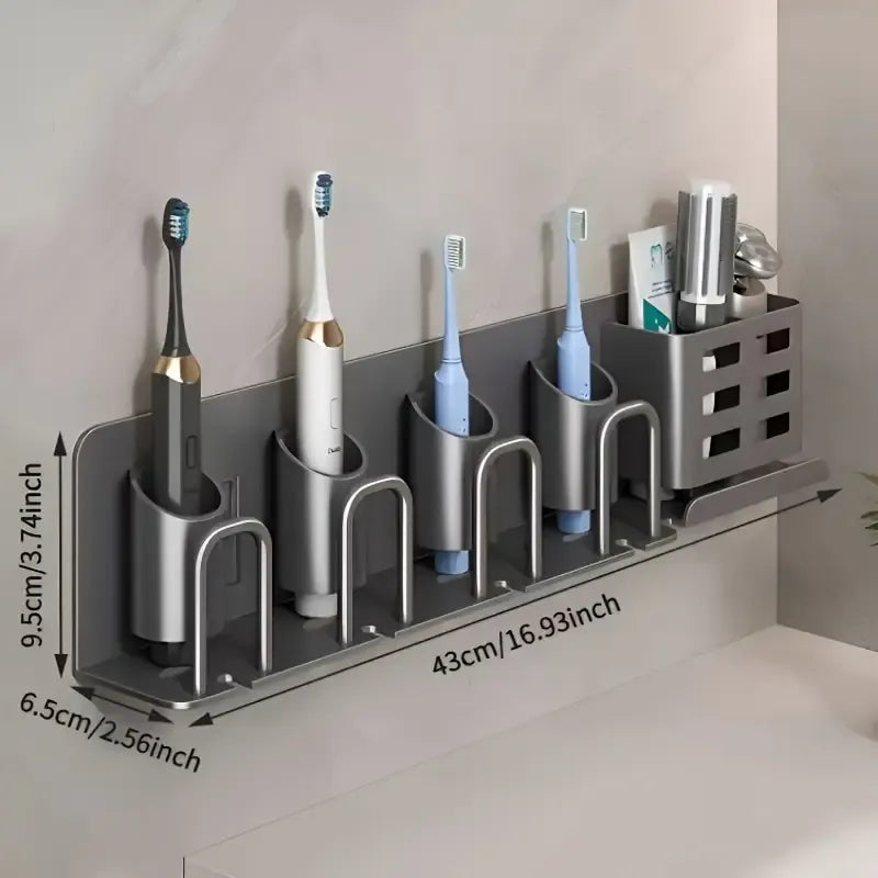 ✨ 2nd Gen Space Aluminium Toothbrush Holder | Drill-Free PLUS Upgrade | Large Capacity, Bottom Drainage, Strong Adhesive for a Clutter-Free Bathroom!/There is no cup for two people (nail-free installation)