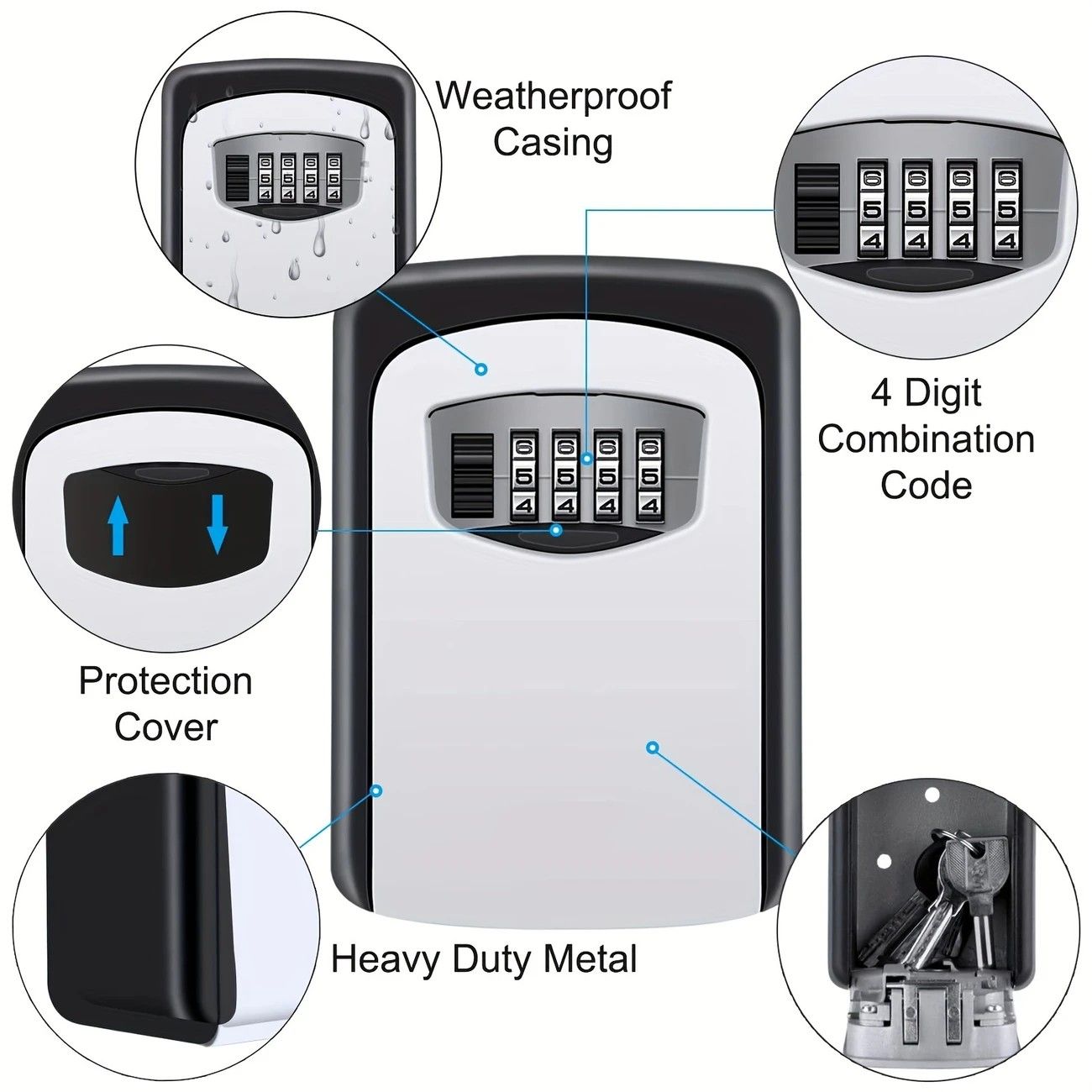 ✨ Outdoor Key Lock Box | 4-Digit Combo + Wall Mount | Heavy-Duty & Hidden, Keyless Entry for Airbnb, Home & Office Security!/black