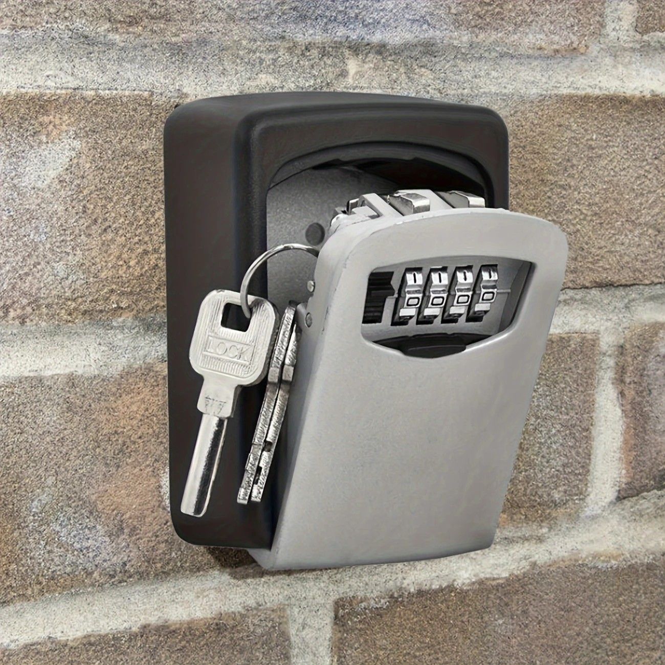 ✨ Outdoor Key Lock Box | 4-Digit Combo + Wall Mount | Heavy-Duty & Hidden, Keyless Entry for Airbnb, Home & Office Security!/GREY