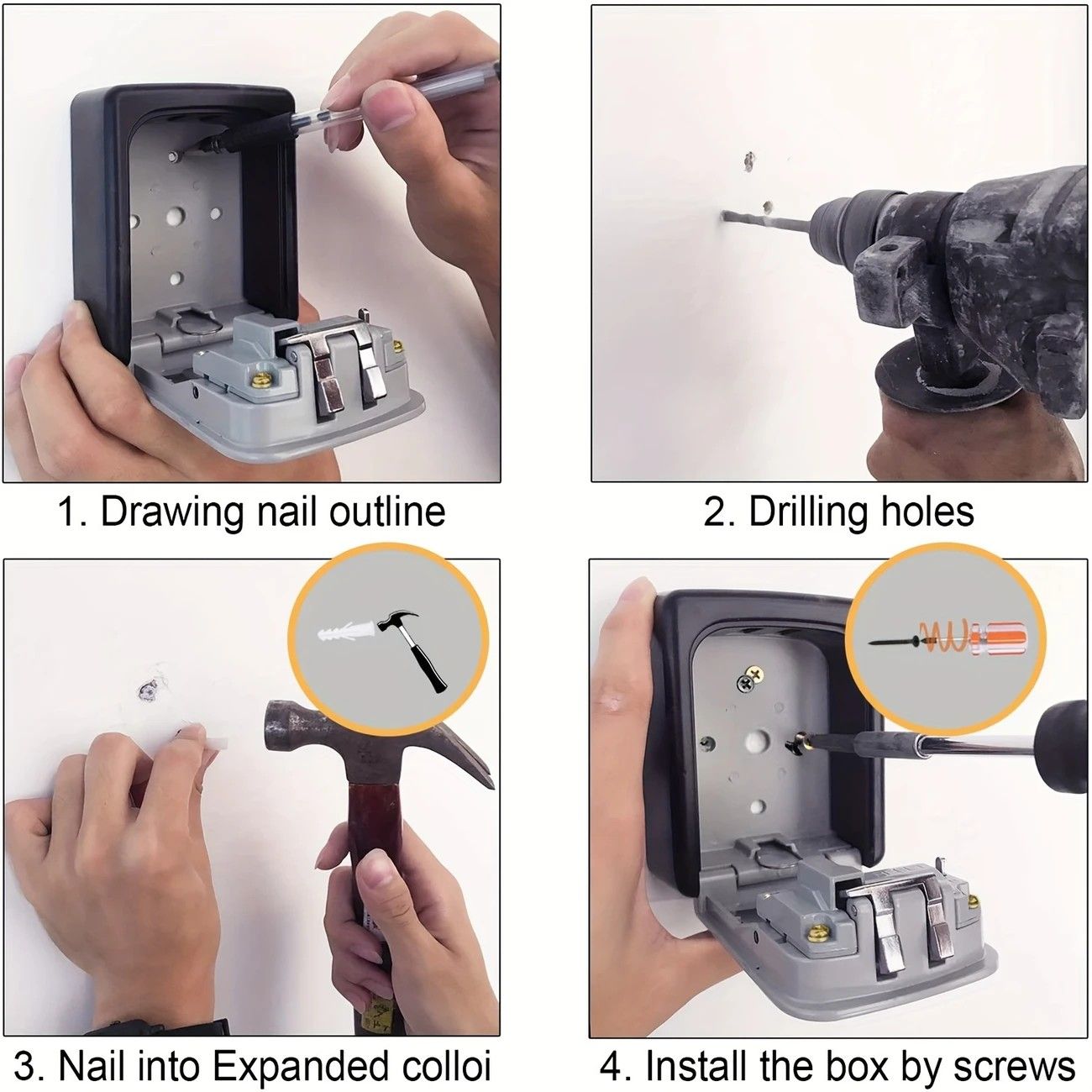 ✨ Outdoor Key Lock Box | 4-Digit Combo + Wall Mount | Heavy-Duty & Hidden, Keyless Entry for Airbnb, Home & Office Security!/GREY