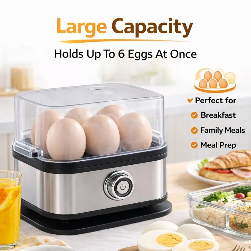 ✨ Stainless Steel Electric Egg Cooker | Clear Lid + 6-Egg Capacity | Timer Control for Soft/Medium/Hard Boiled, Steams Veggies & Dumplings, Perfect Breakfast Maker!