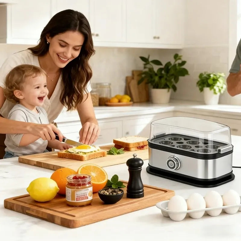 ✨ Stainless Steel Electric Egg Cooker | Clear Lid + 6-Egg Capacity | Timer Control for Soft/Medium/Hard Boiled, Steams Veggies & Dumplings, Perfect Breakfast Maker!