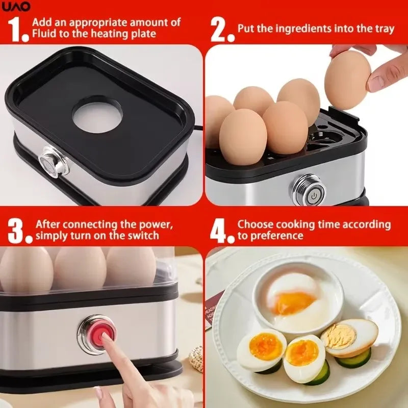 ✨ Stainless Steel Electric Egg Cooker | Clear Lid + 6-Egg Capacity | Timer Control for Soft/Medium/Hard Boiled, Steams Veggies & Dumplings, Perfect Breakfast Maker!