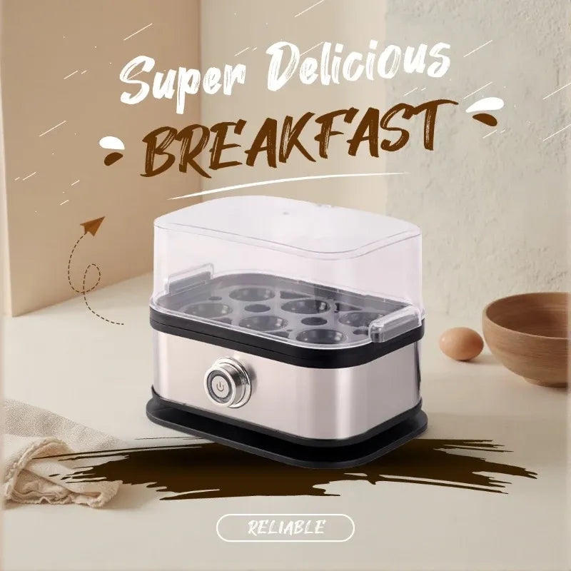 ✨ Stainless Steel Electric Egg Cooker | Clear Lid + 6-Egg Capacity | Timer Control for Soft/Medium/Hard Boiled, Steams Veggies & Dumplings, Perfect Breakfast Maker!