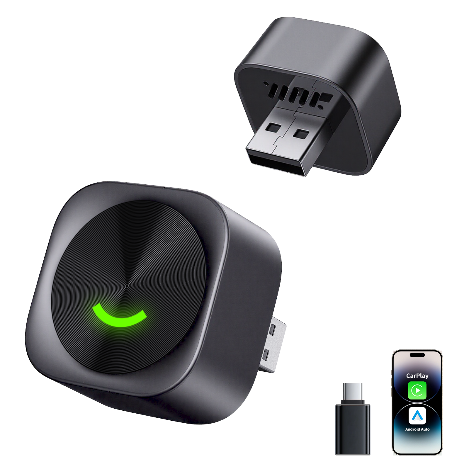 2 in 1 Wireless CarPlay and Android Auto Adapter Plug and Play Carplay Adapter