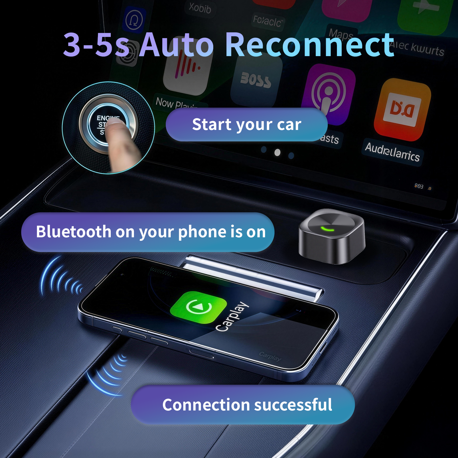 2 in 1 Wireless CarPlay and Android Auto Adapter Plug and Play Carplay Adapter