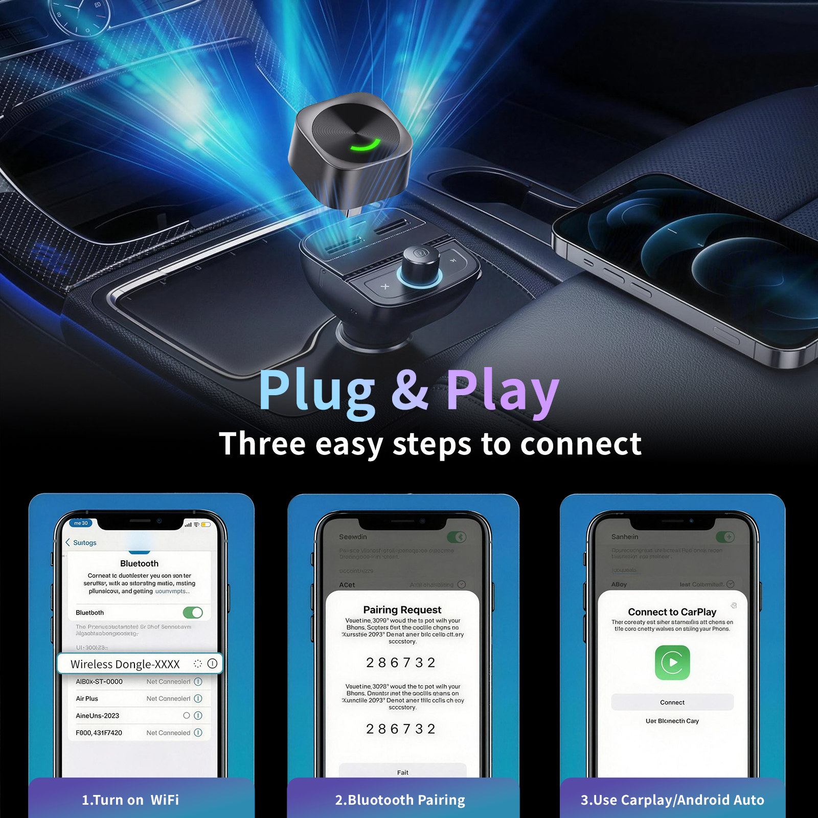 2 in 1 Wireless CarPlay and Android Auto Adapter Plug and Play Carplay Adapter