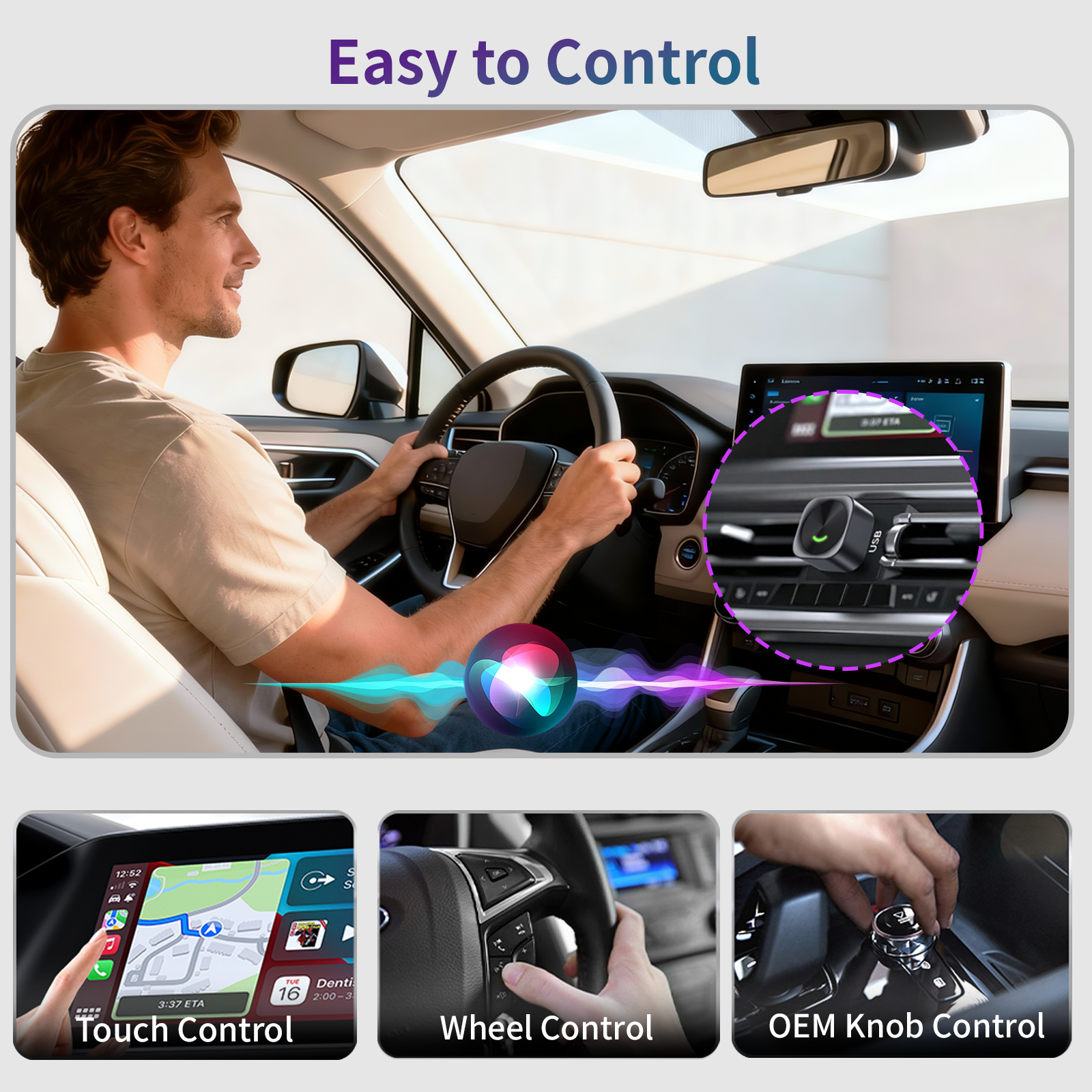 2 in 1 Wireless CarPlay and Android Auto Adapter Plug and Play Carplay Adapter