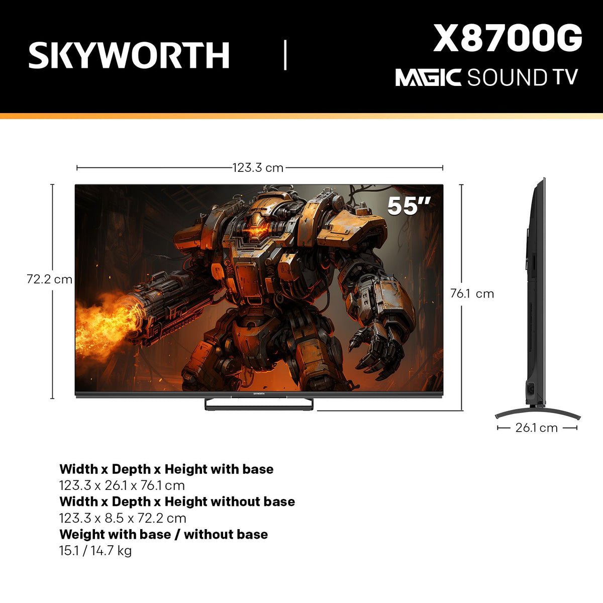 SKYWORTH 55" X8700G MagicSound Google TV, 144Hz UHD QD-Mini LED, 2.1.2 Sound, Built-in Subwoofer, Dolby Vision+Atmos, Gaming TV, Find-My Remote