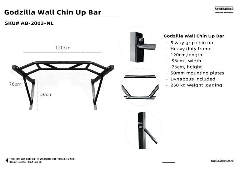 Wall Mounted Godzilla Chin-Up Bar (5 Way)
