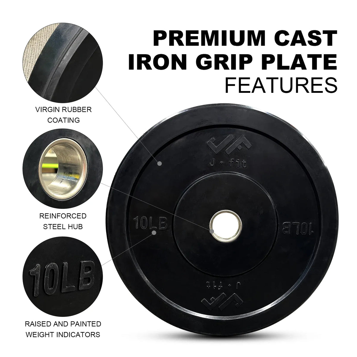 JFIT Black Olympic Bumper Plate 10LB 25LB 35LB 45LB — 10LB/4.5KG