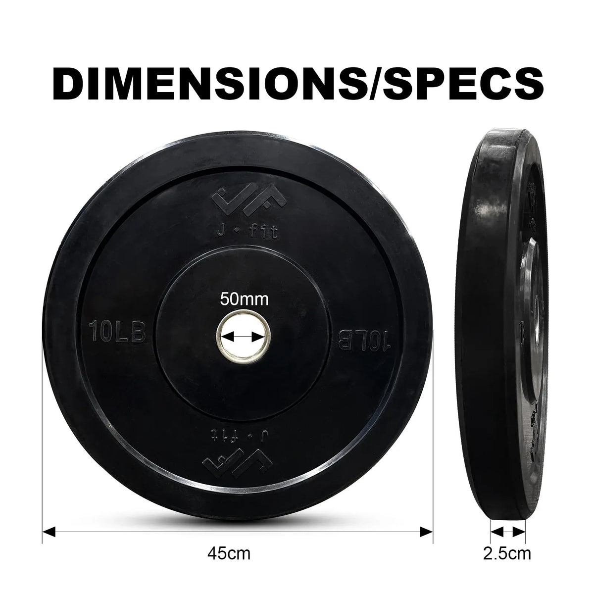 JFIT Black Olympic Bumper Plate 10LB 25LB 35LB 45LB — 25LB/11KG