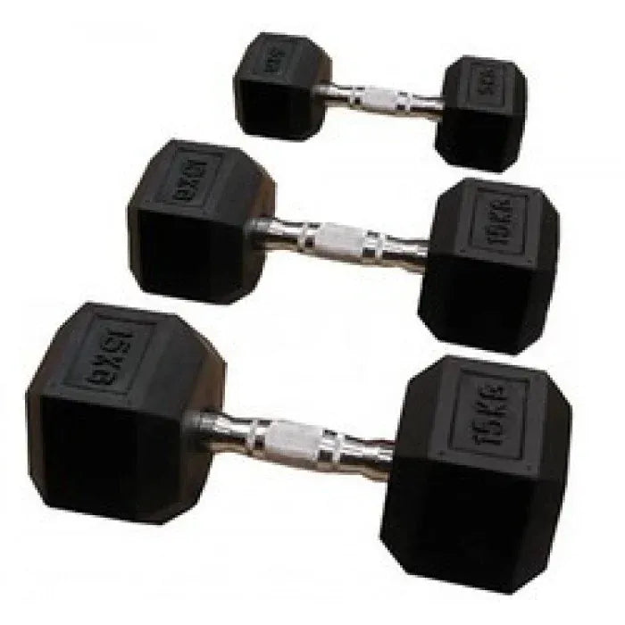 Pair of 17.5kg Rubber Hex Dumbbells