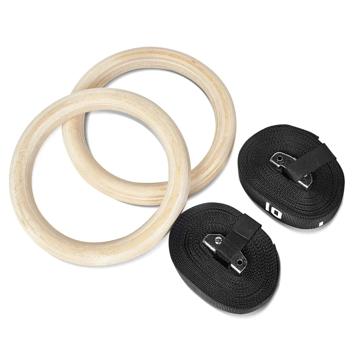 Wooden Gymnastic Rings with Adjustable Straps