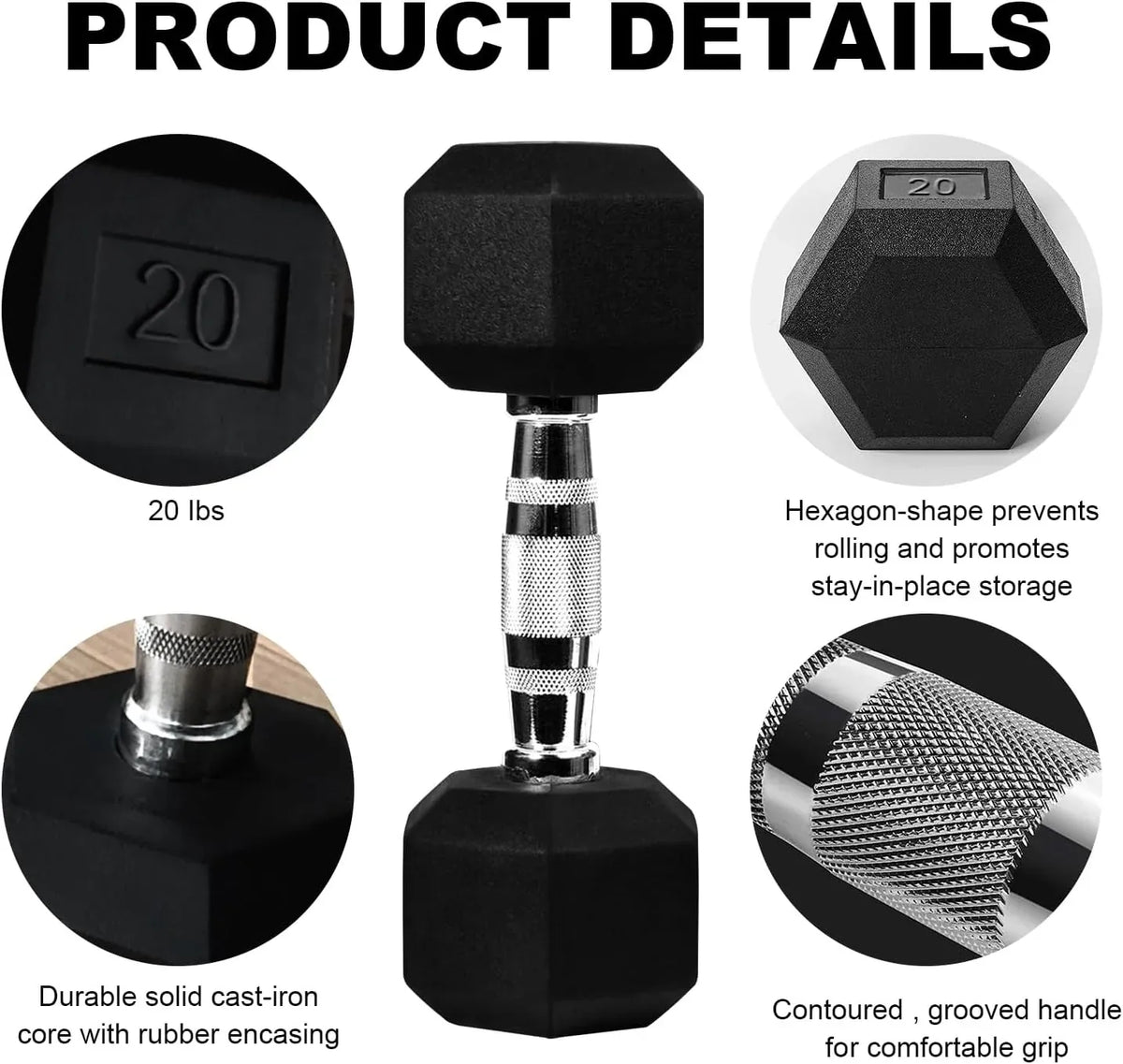 20lb to 45lb Rubber Coated Hex Dumbbells (sold in pairs) — Pair of 25LB / ~11.5kg