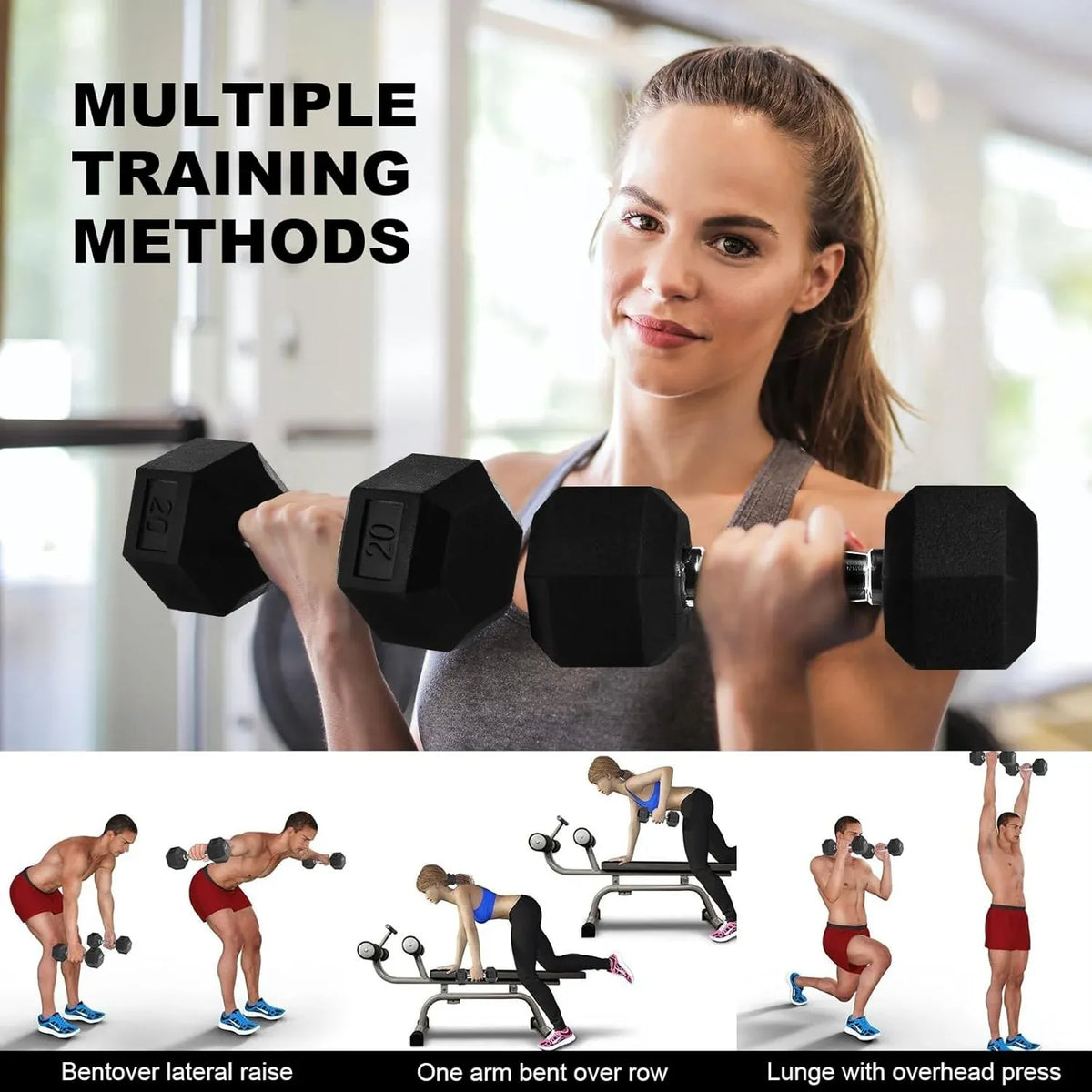 20lb to 45lb Rubber Coated Hex Dumbbells (sold in pairs) — Pair of 40LB / ~18kg