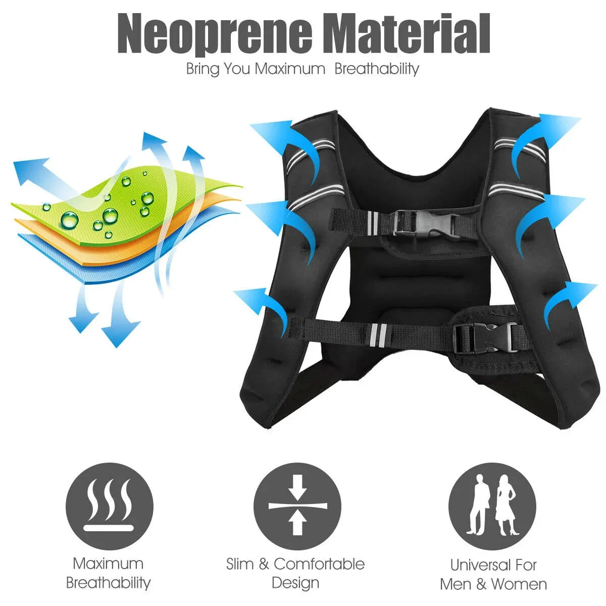 Weighted Vest With Mesh Pocket & Adjustable Buckle — 3kg / Black
