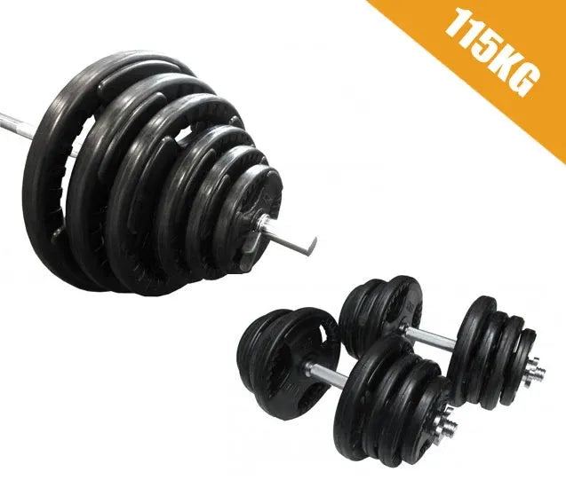 115kg Standard Hammertone Barbell/Dumbbell Weights Set