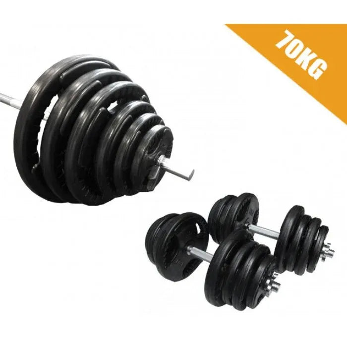 70kg Standard Rubber Coated Barbell/Dumbbell  Weights Set