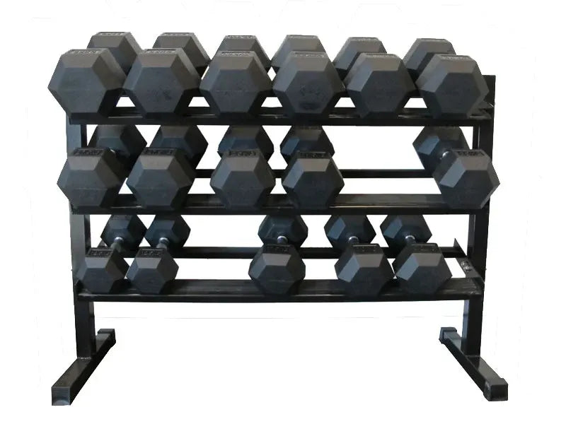 10-40kg Rubber Hex Dumbbell Set With 3-Tier Rack