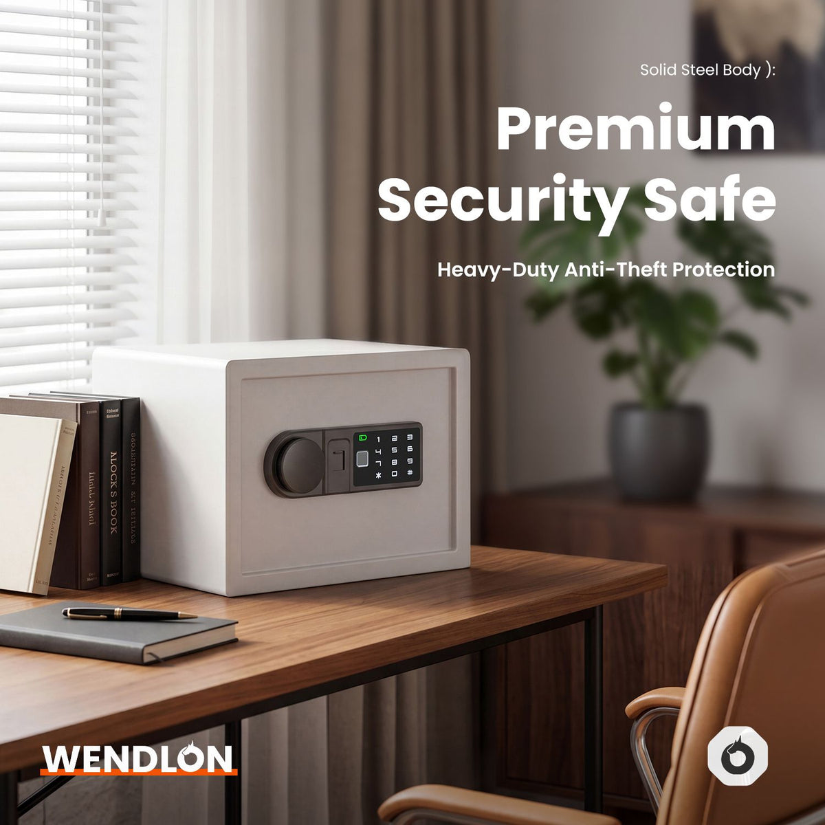 Wendlon White Safe Box Touch Screen with Fingerprint/Electronic Password, Backlit Keypad, LED Light, Anti-Rust & Anti-Theft, Home/Office, 0.78 Cubic Feet,25×35×25 cm