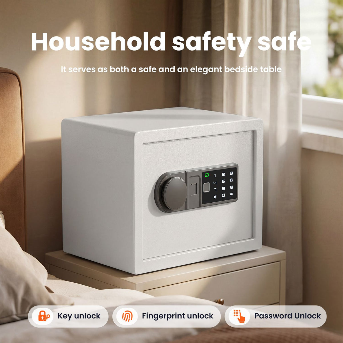 Wendlon White Safe Box Touch Screen with Fingerprint/Electronic Password, Backlit Keypad, LED Light, Anti-Rust & Anti-Theft, Home/Office, 0.78 Cubic Feet,25×35×25 cm