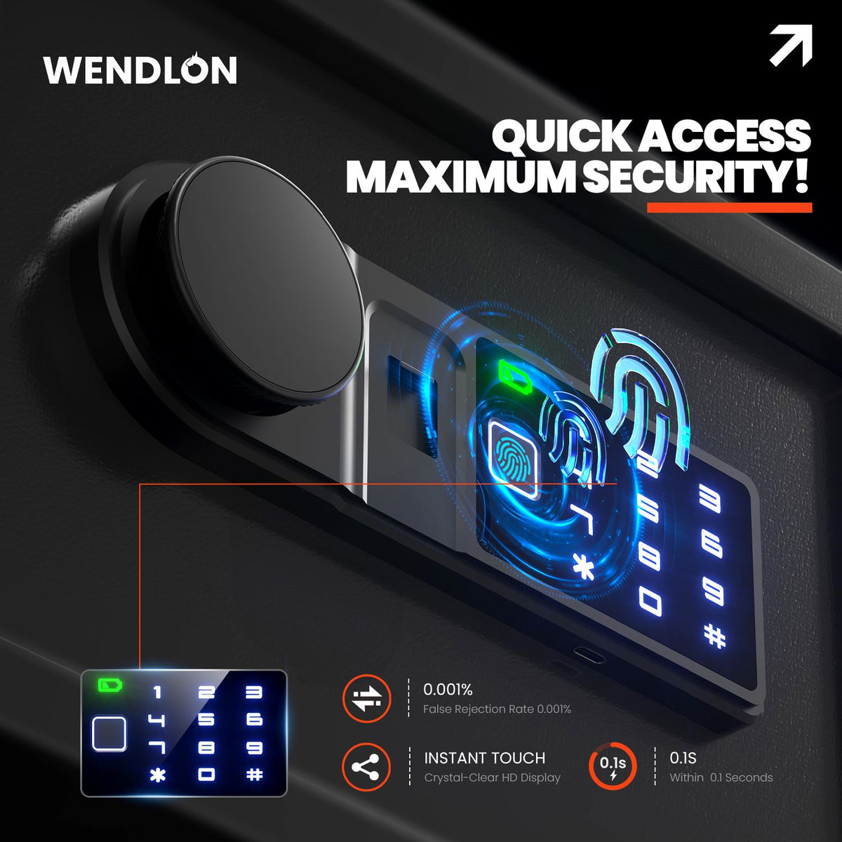 Wendlon Touch Screen Safe Box with Silent Mode, Backlit Keypad, LED Light, Anti-Rust & Anti-Theft, Home/Office, 25×35×25 cm, Black