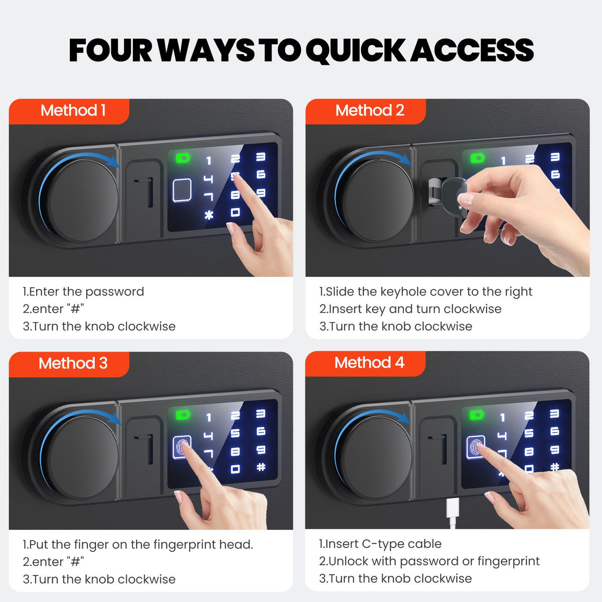 Wendlon Touch Screen Safe Box with Silent Mode, Backlit Keypad, LED Light, Anti-Rust & Anti-Theft, Home/Office, 25×35×25 cm, Black