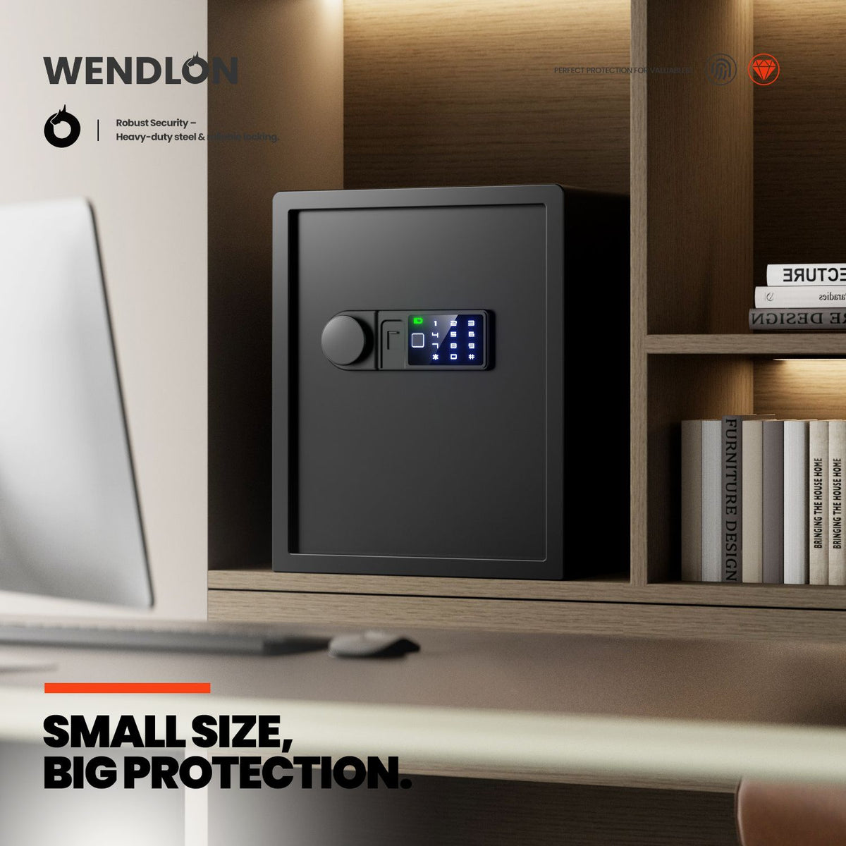 Wendlon Touch Screen Safe Box with Silent Mode, Backlit Keypad, LED Light, Anti-Rust & Anti-Theft, Home/Office, 1.69 Cubic Feet, 33×42×35 cm, Black