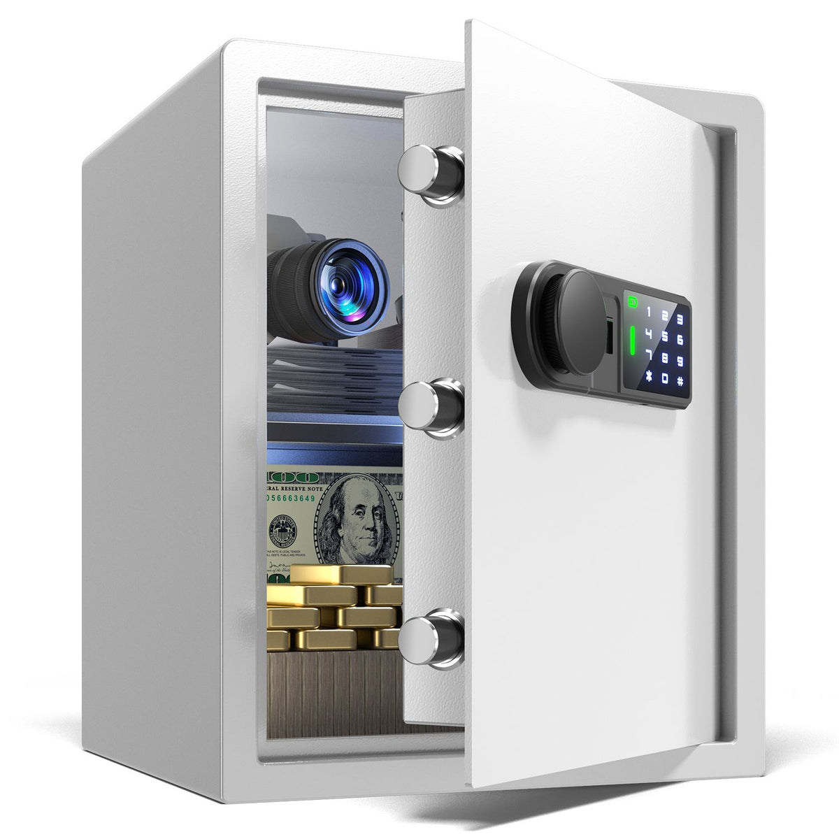 Wendlon White Touch Screen Safe Boxwith Electronic password, Backlit Keypad, LED Light, Anti-Rust & Anti-Theft, Home/Office, 1.69 Cubic Feet,33×35×42 cm