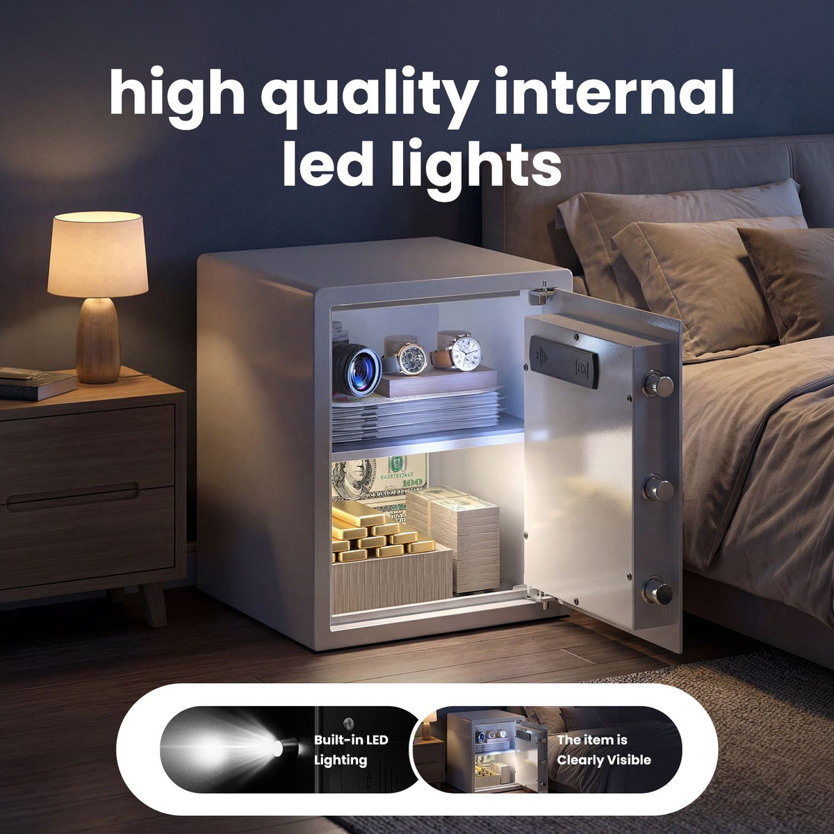 Wendlon White Touch Screen Safe Boxwith Electronic password, Backlit Keypad, LED Light, Anti-Rust & Anti-Theft, Home/Office, 1.69 Cubic Feet,33×35×42 cm