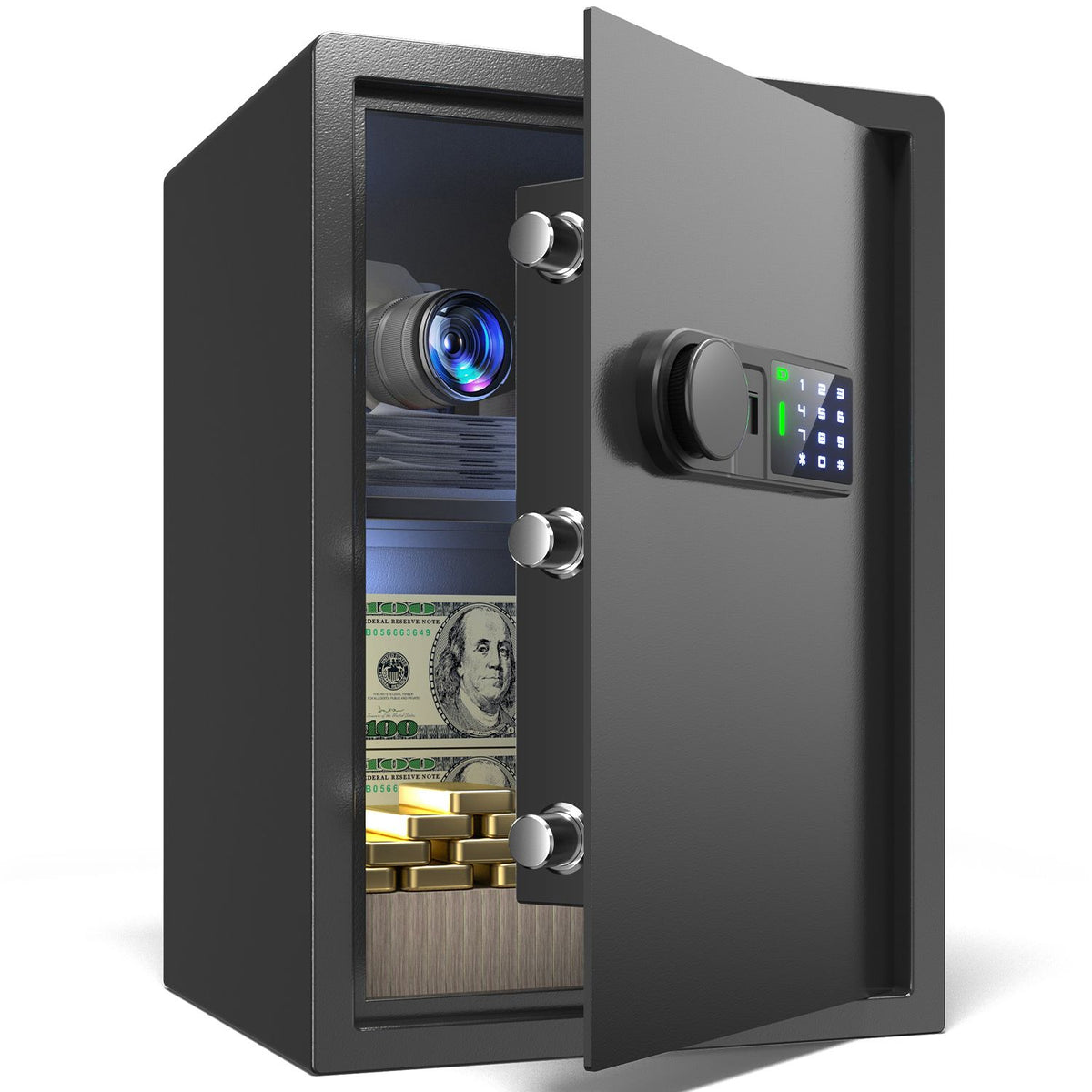 Wendlon White Touch Screen Safe Box with Electronic password, Backlit Keypad, LED Light, Anti-Rust & Anti-Theft, Home/Office, 2.04 Cubic Feet,33×35×50 cm