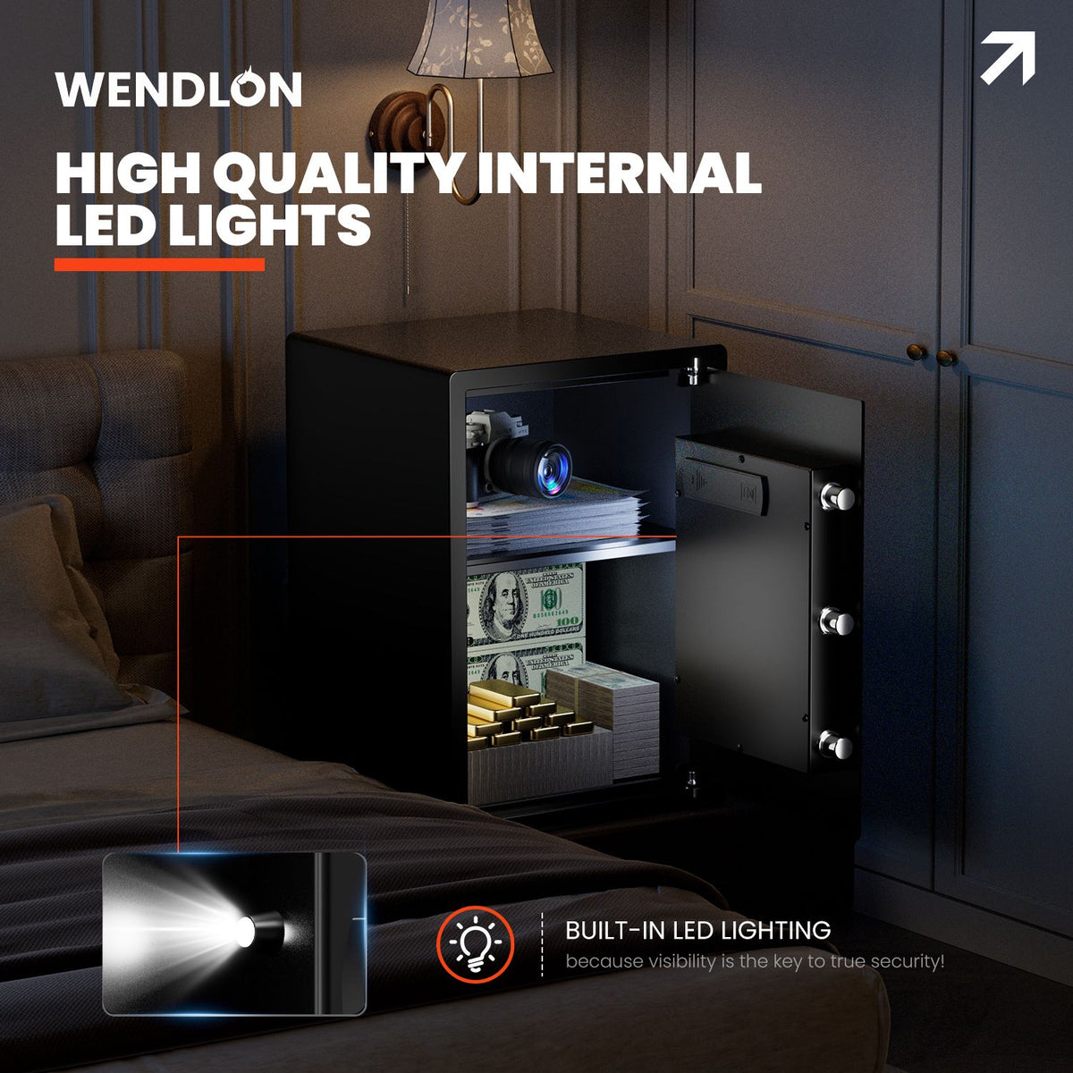 Wendlon White Touch Screen Safe Box with Electronic password, Backlit Keypad, LED Light, Anti-Rust & Anti-Theft, Home/Office, 2.04 Cubic Feet,33×35×50 cm