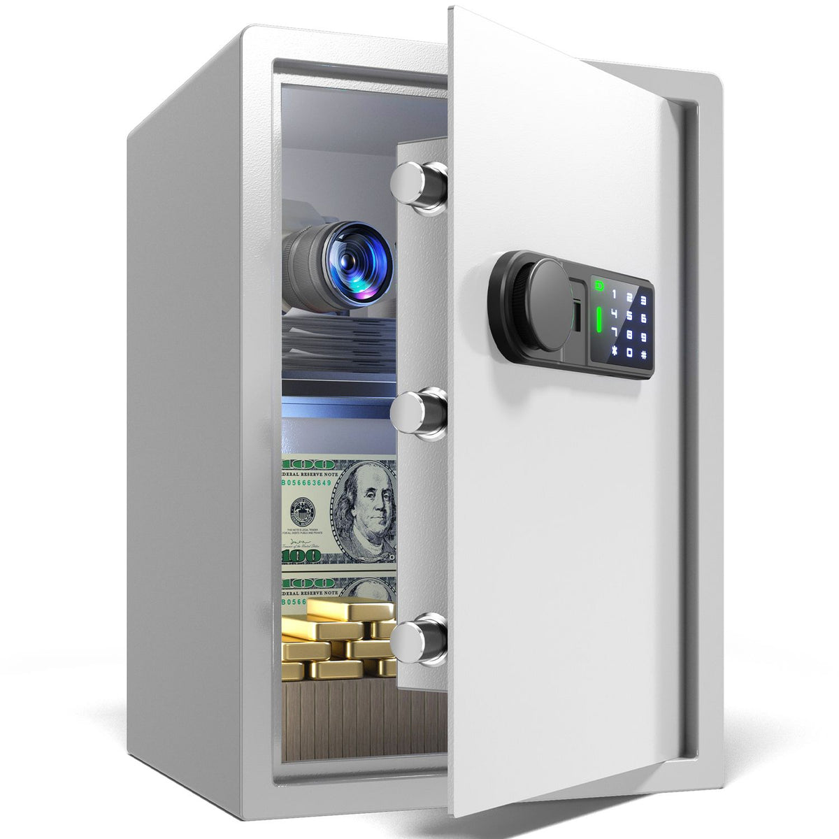Wendlon White Touch Screen Safe Box with Electronic password, Backlit Keypad, LED Light, Anti-Rust & Anti-Theft, Home/Office, 2.04 Cubic Feet,33×35×50 cm