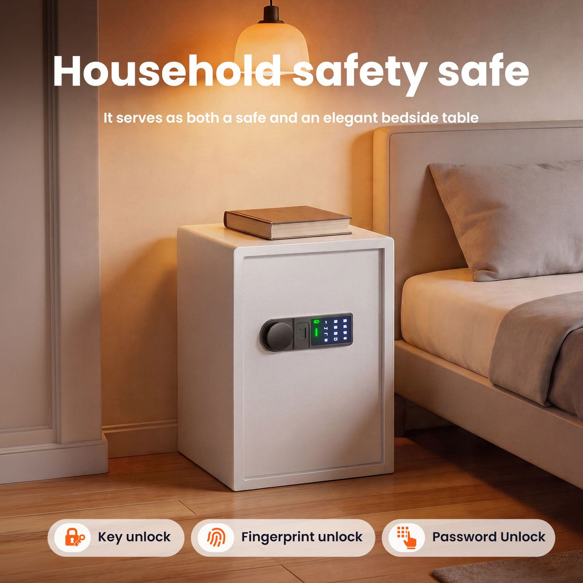 Wendlon White Touch Screen Safe Box with Electronic password, Backlit Keypad, LED Light, Anti-Rust & Anti-Theft, Home/Office, 2.04 Cubic Feet,33×35×50 cm