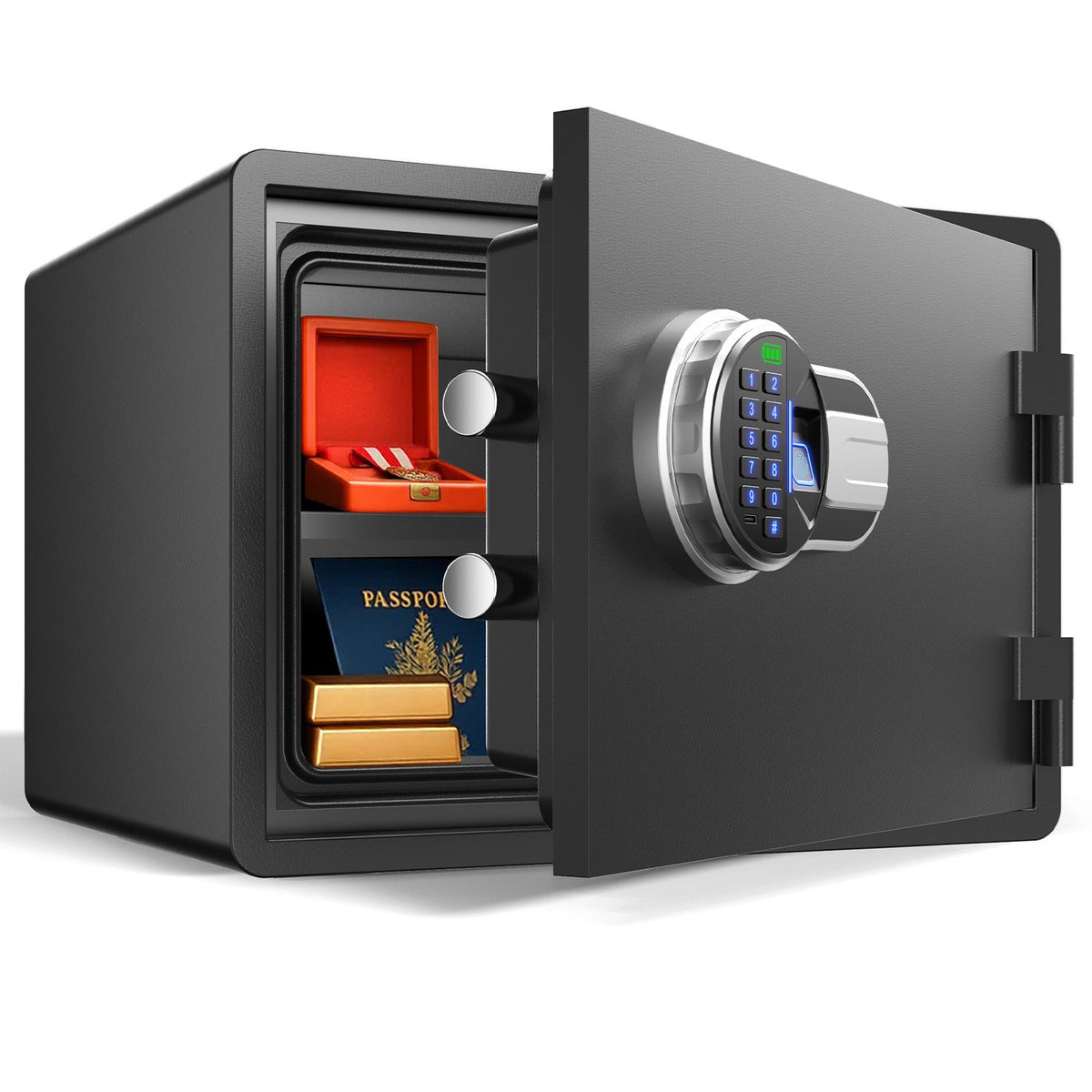 Fireproof and waterproof biometric safe,weighs 33 KG. Fire proof box for home,office,lock box,cabinet with fingerprint,silent mode,Anti-Theft
