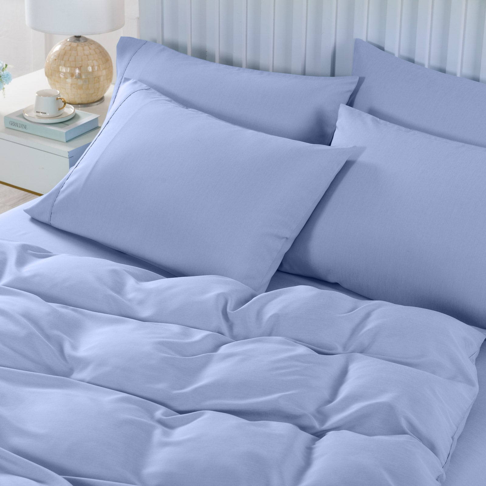 Duvet Covers: Royal Comfort 2000TC 6 Piece Bamboo Sheet & Quilt Cover Set Cooling Breathable - Queen - Light Blue