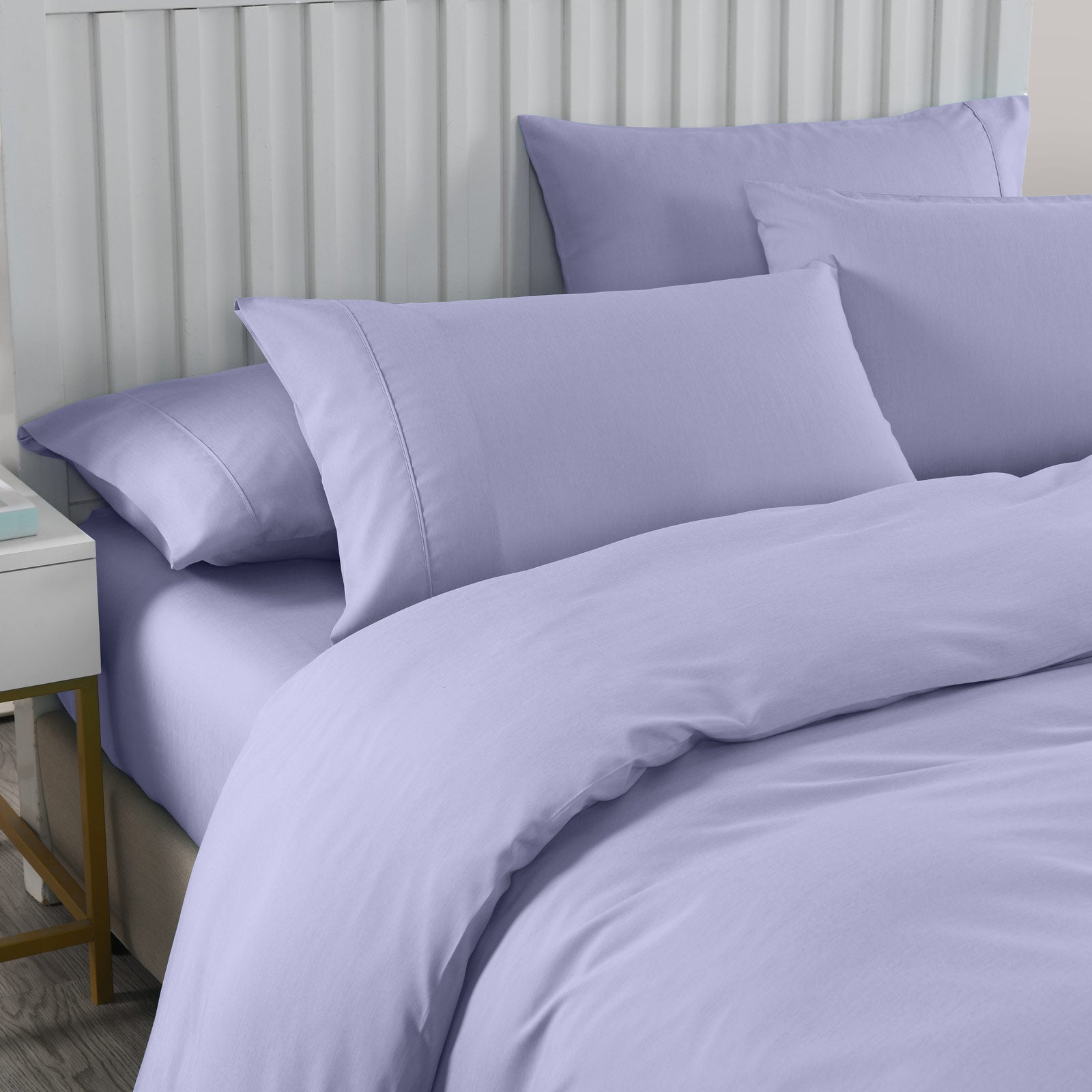 Duvet Covers: Royal Comfort 2000TC 6 Piece Bamboo Sheet & Quilt Cover Set Cooling Breathable - Queen - Lilac Grey