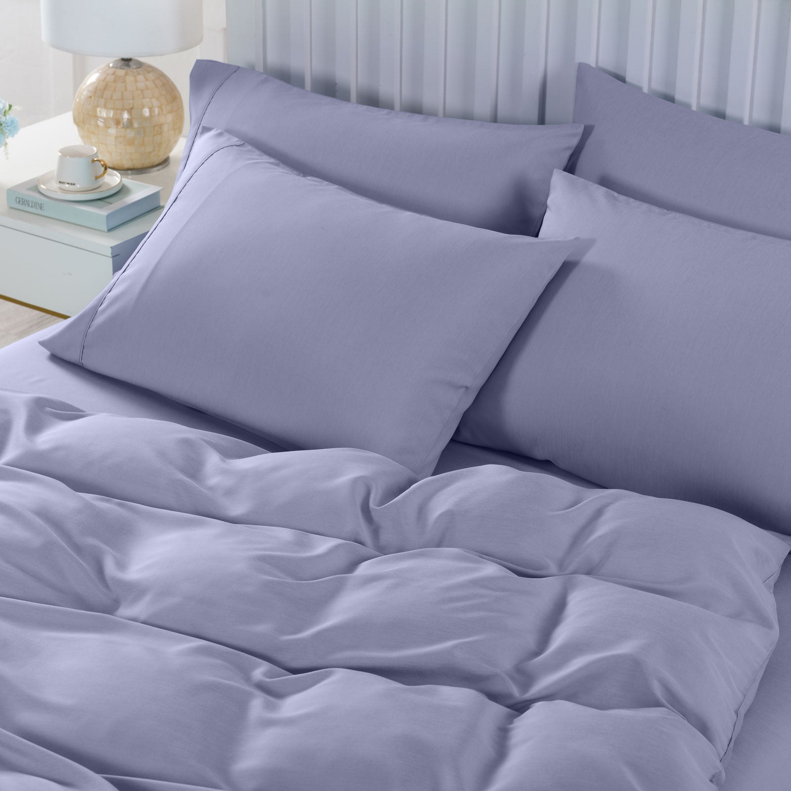 Duvet Covers: Royal Comfort 2000TC 6 Piece Bamboo Sheet & Quilt Cover Set Cooling Breathable - Queen - Lilac Grey