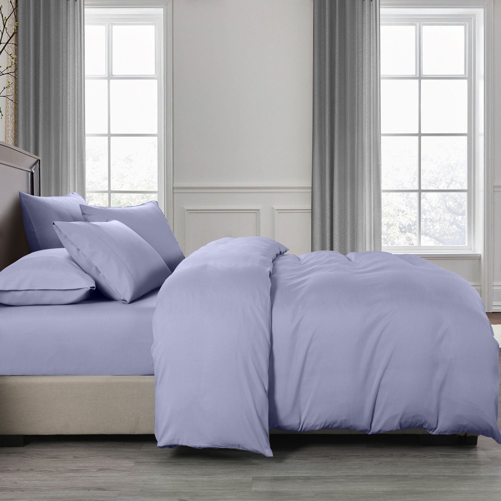 Duvet Covers: Royal Comfort 2000TC 6 Piece Bamboo Sheet & Quilt Cover Set Cooling Breathable - Queen - Lilac Grey