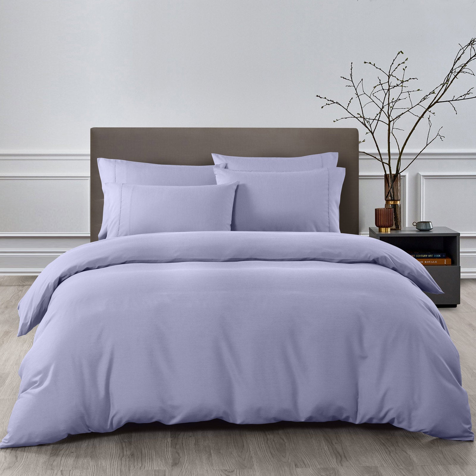 Duvet Covers: Royal Comfort 2000TC 6 Piece Bamboo Sheet & Quilt Cover Set Cooling Breathable - King - Lilac Grey