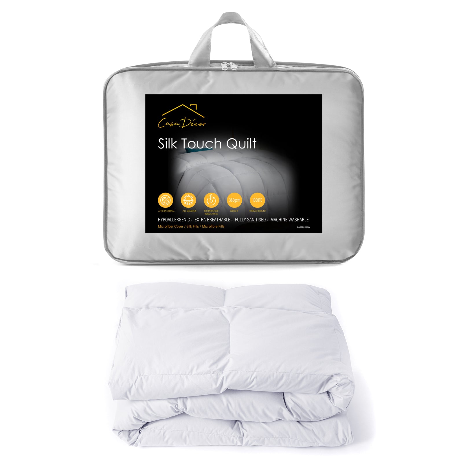Aprons: Casa Decor Silk Touch Quilt 360GSM All Seasons Antibacterial Hypoallergenic - Single - White