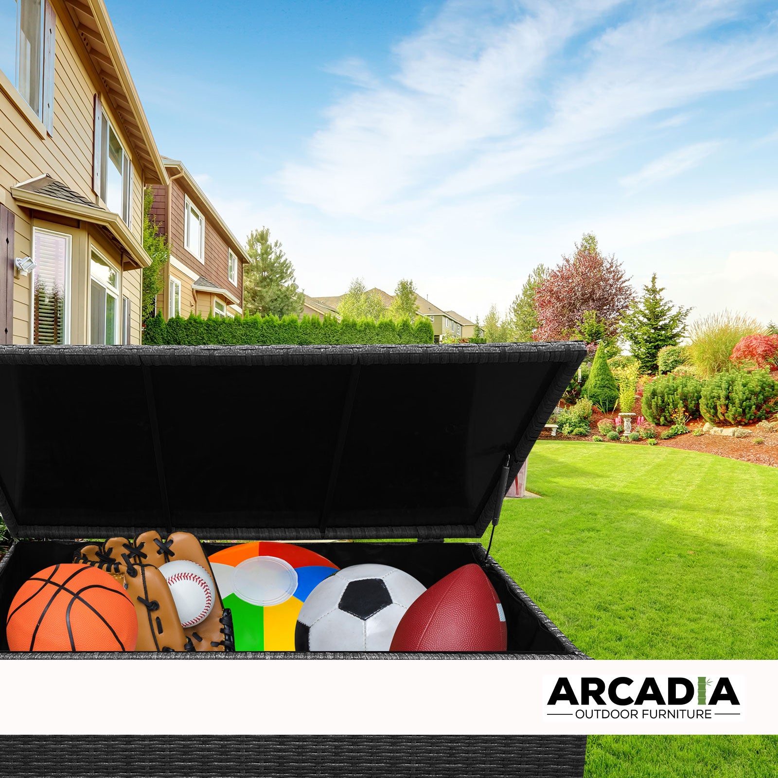 Outdoor Storage Boxes: Arcadia Furniture Outdoor Rattan Storage Box Garden Toy Tools Shed UV Resistant - Black