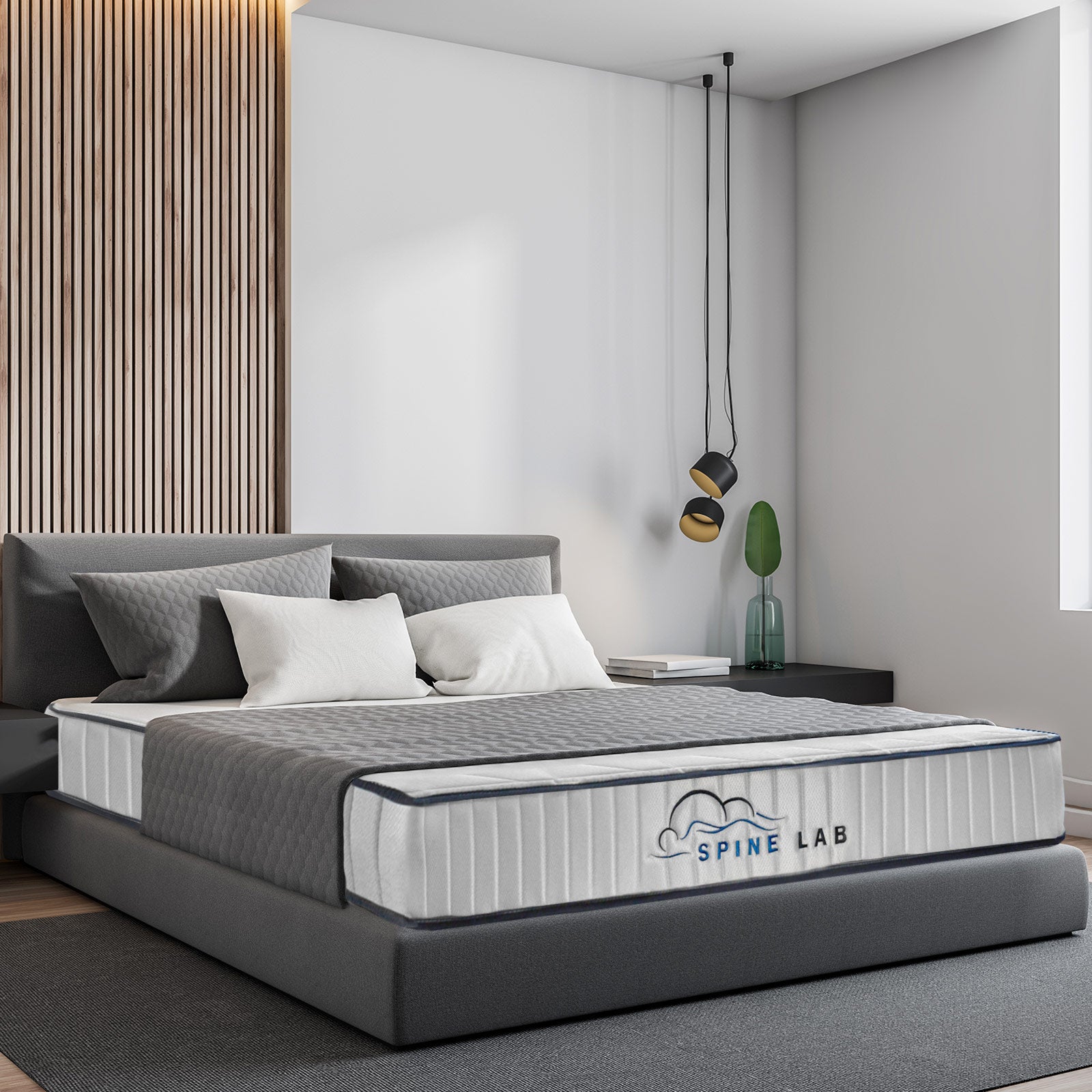 Mattress Toppers: Spine-Lab Mattress 5 Zone 21cm Medium Firm Foam Bonnell Spring - Queen - White