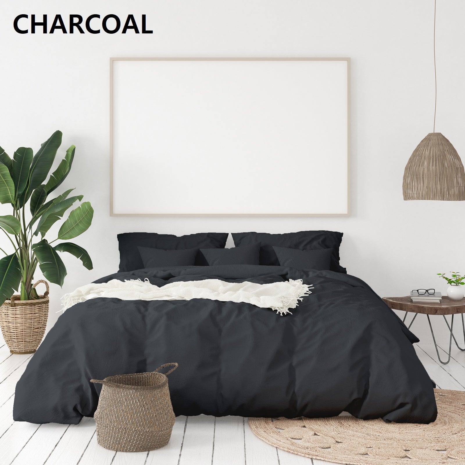 Duvet Covers: Balmain 1000 Thread Count Hotel Grade Bamboo Cotton Quilt Cover Pillowcases Set - King - Charcoal