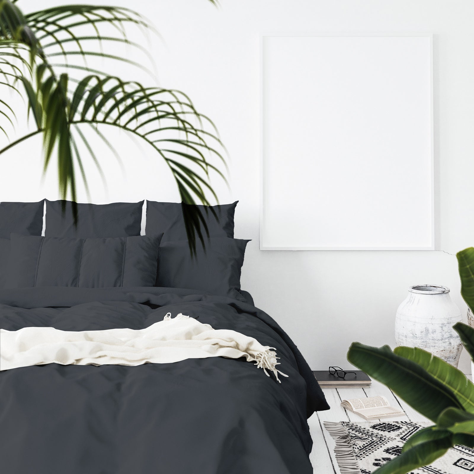 Duvet Covers: Balmain 1000 Thread Count Hotel Grade Bamboo Cotton Quilt Cover Pillowcases Set - King - Charcoal