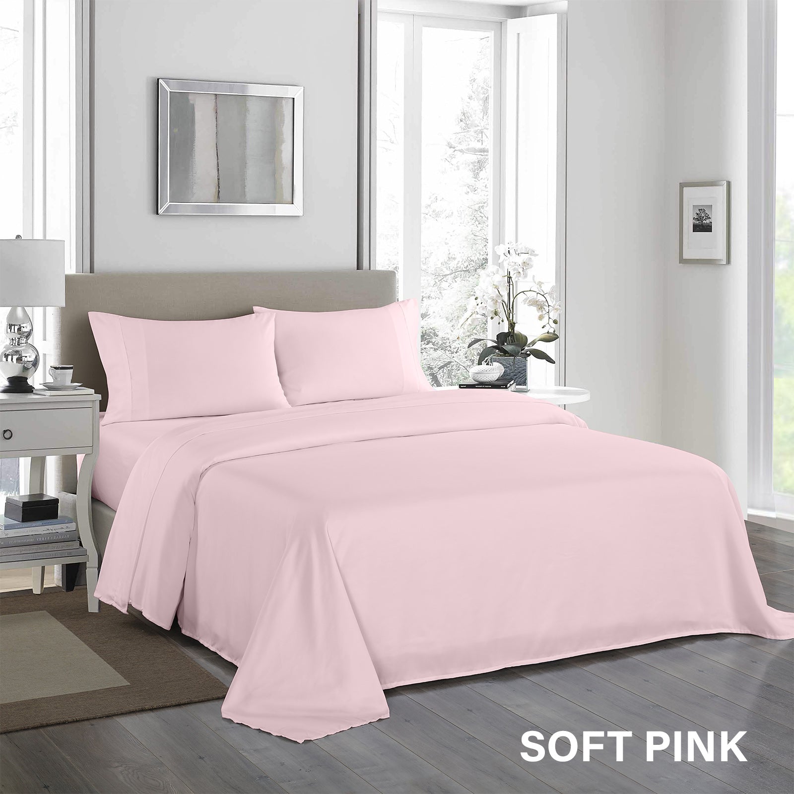 Bed Sheets: Royal Comfort 1200 Thread Count Sheet Set 4 Piece Ultra Soft Satin Weave Finish - Double - Soft Pink